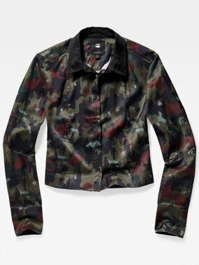 G-STAR RAW Vodan Camo Cropped Button Up Utility Shirt, Size XL
